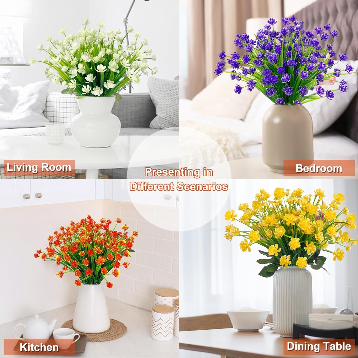 Corn Flower Artificial Flowers for Outdoor UV Resistant Fake Plants, Faux Plastic Flower Artificial Plants for Home Window Box Porch Indoor Cemetery Spring Summer Decor(White)
