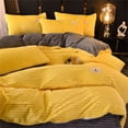 thumbnail image 2 of Gusuhome Fluffy Corduroy Flannel Duvet Cover Set Queen Size Velvet Duvet Cover 3 PC Fashion Striped Comforter Cover Set Luxury Soft Plush and Warm for Winter Bedding Set Zipper Closure Yellow Gray, 2 of 6