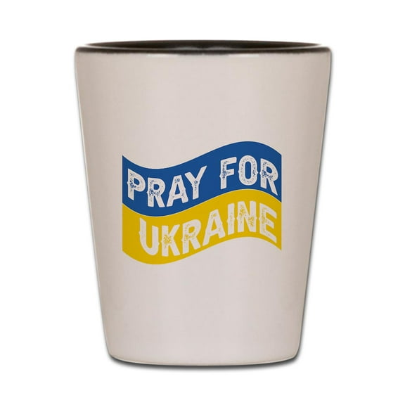 CafePress - Pray For Ukraine - White/Black Shot Glass, Unique and Funny Shot Glass
