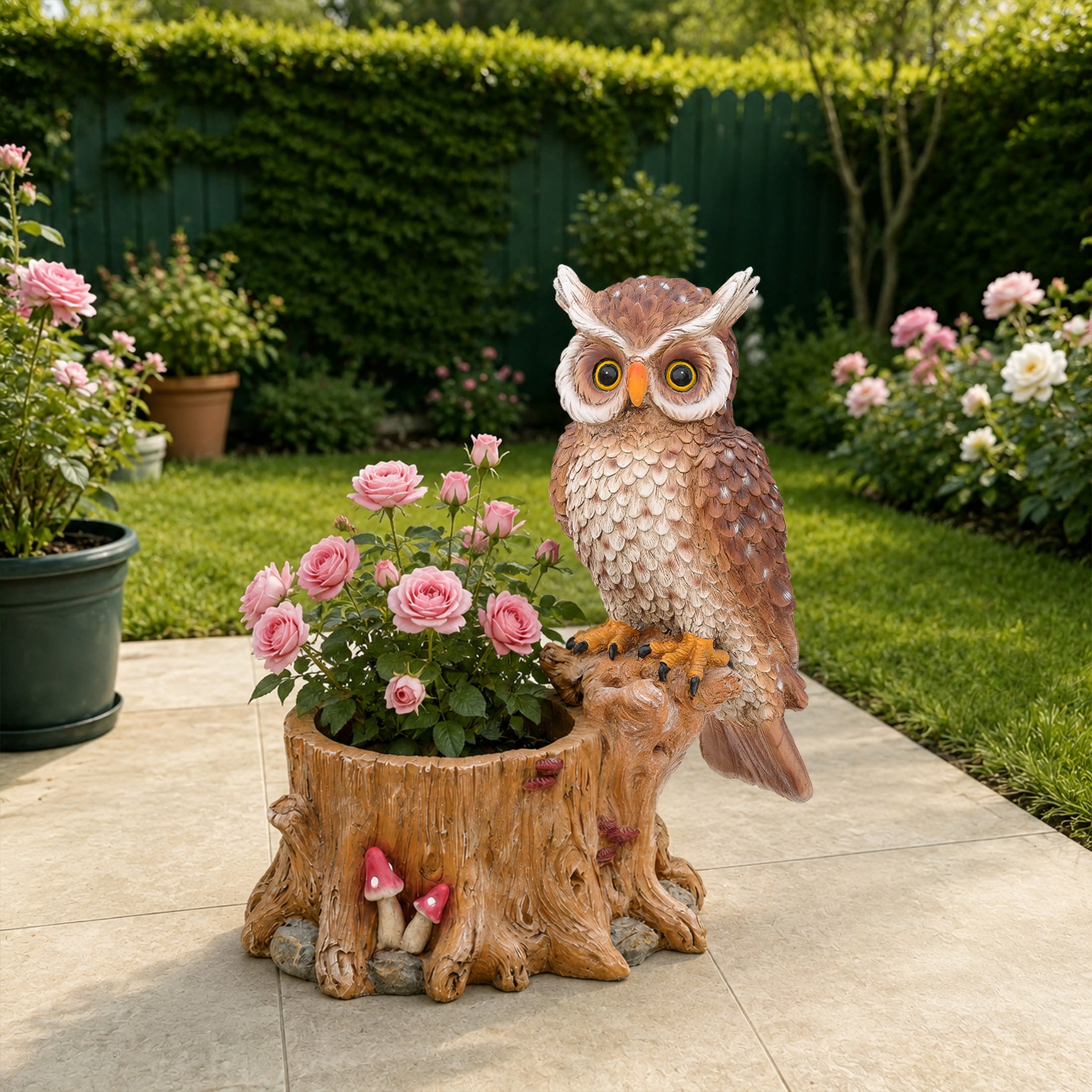 Noble House Owl Garden Planter Pot, Whimsical Resin Figurine Flower Pot for Outdoor Porch and Yard Decor, Multicolor
