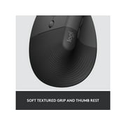 Logitech Lift for Business Left, Vertical Ergonomic Mouse - Left-handed, Wireless, Bluetooth or Secured Logi Bolt USB, Quiet clicks, Graphite - Optical - Wireless - Bluetooth/Radio Frequency - Grap...