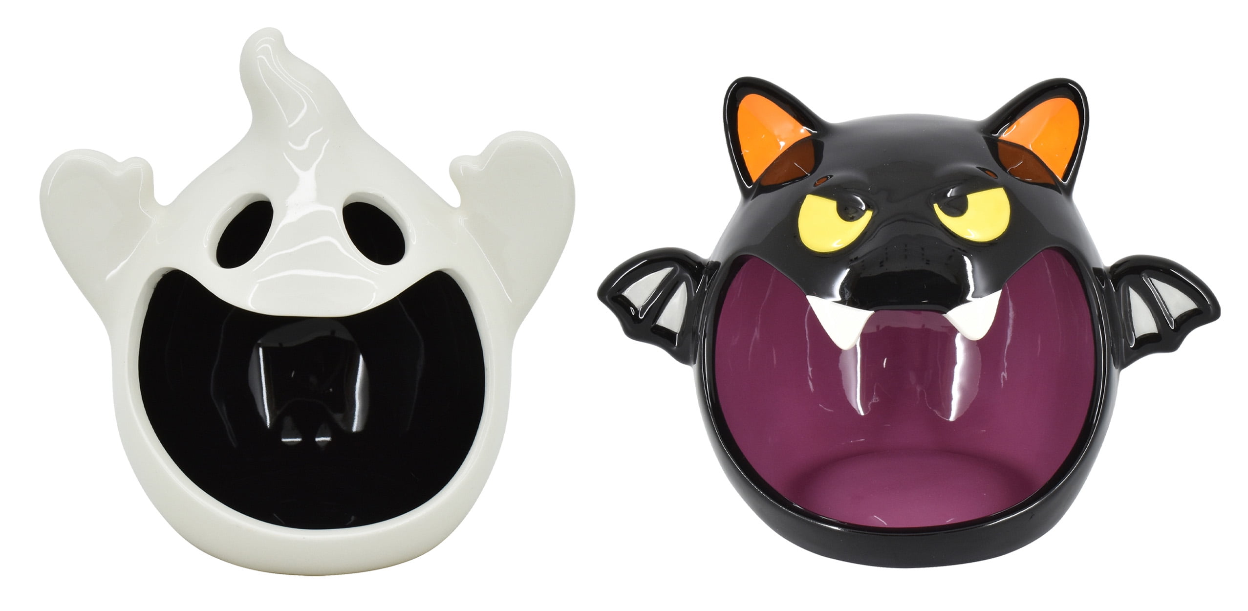 Way to Celebrate Halloween Ceramic Candy Bowl - Decorative Bowl, Ghost &  Bat, White & Black, 5.75 x 4.375 x 5.75 inch