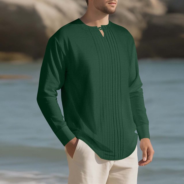 pstuiky Camisas de manga larga de invierno para hombre, Camiseta deportiva informal de manga larga con botones y cuello redondo para hombre, color liso salir tops xxxl