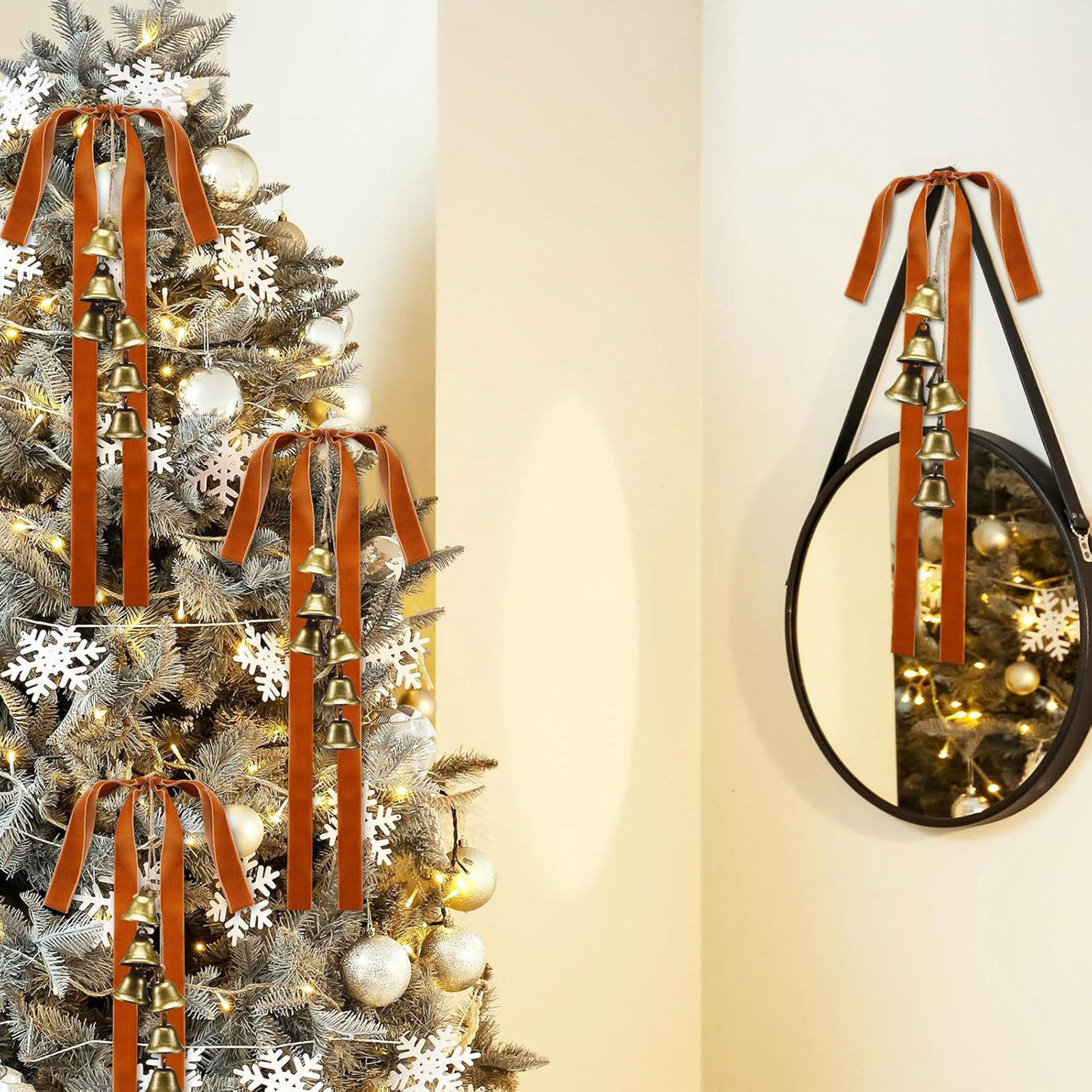 Dserfhy Velvet Christmas Swag Bow with Bells Rustic Large Staircase Wreath Bows Vintage Xmas Tree Topper Bow for Tree Wall Door Decor