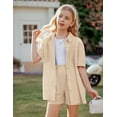 thumbnail image 4 of Oudiya Girls 2 Piece Summer Outfits Kids Cotton Button Down Short Sleeve Collared Linen Shirt and Short Set 6-13 Years, 4 of 9