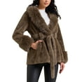 thumbnail image 4 of Women's Faux Fur Coat Winter Lapel Shaggy Warm Fluffy Jacket with Pockets M Brown, 4 of 6