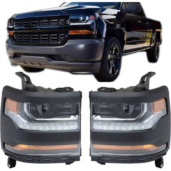 waltyotur Headlight Assembly, Compatible Replacement for 2016-2018 Chevy Silverado 1500 [HID/Xenon Model] LED DRL Projector Headlamp for Both Driver and Passenger Side Black Housing
