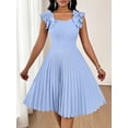 thumbnail image 4 of Baby Blue Ruffle Shoulder Pleated Fit & Flare Midi Dress For Women Elegant, 4 of 6
