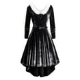 thumbnail image 7 of Feancey Womens Velvet Party Dresses Faux Fur Trim V Neck Long Sleeve Christmas Dress High Low Swing A-Line Midi Dresses Dressy Elegant Cocktail Dress Black L, 7 of 7