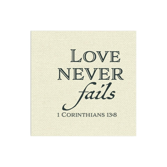 Love Never Fails Banana Cream Textile 12 x 12 Wood Wall Sign Plaque