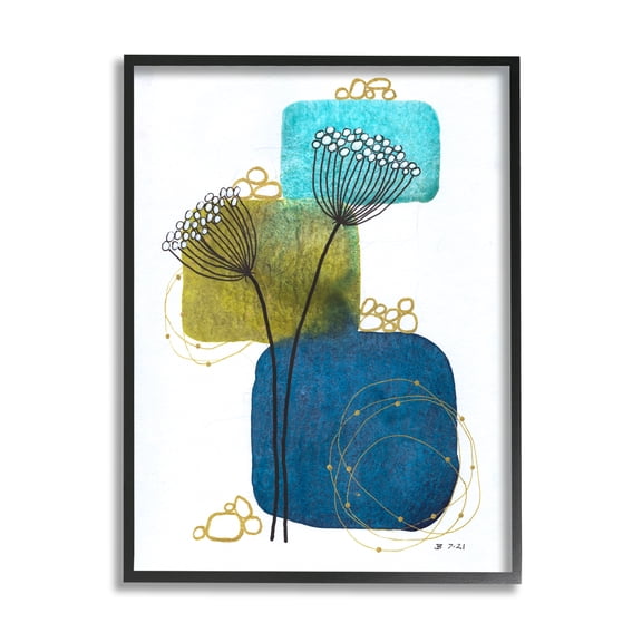 Stupell Industries Dandelion Buds on Blue Botanical & Floral Painting Black Framed Art Print Wall Art, 11 x 14