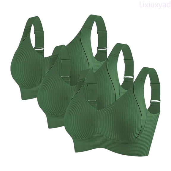 Lixiuxyad 3PC Comfortable And Transparent Shoulder Strap Cordless Backless Spongeless With Convertible Shoulder Straps,Bras for Women Green L