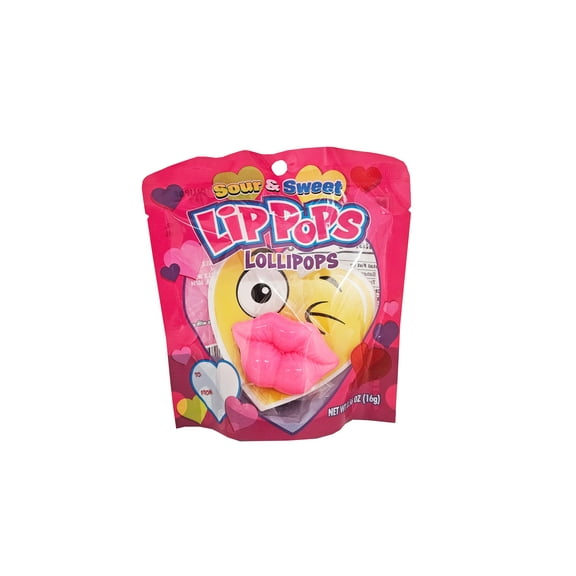 Flix Candy Valentine's Day - Glittery Kissy Lip Pop Lollipops, 1 Count, Fruit Flavor .56oz