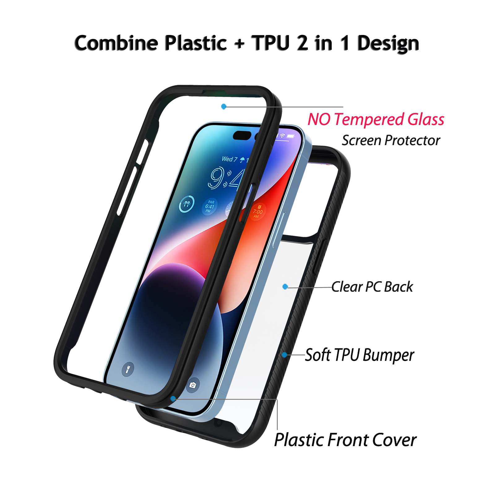 iPhone 14 Pro Max Case Full-Body Clear Bumper Case Black – Redpepper Cases