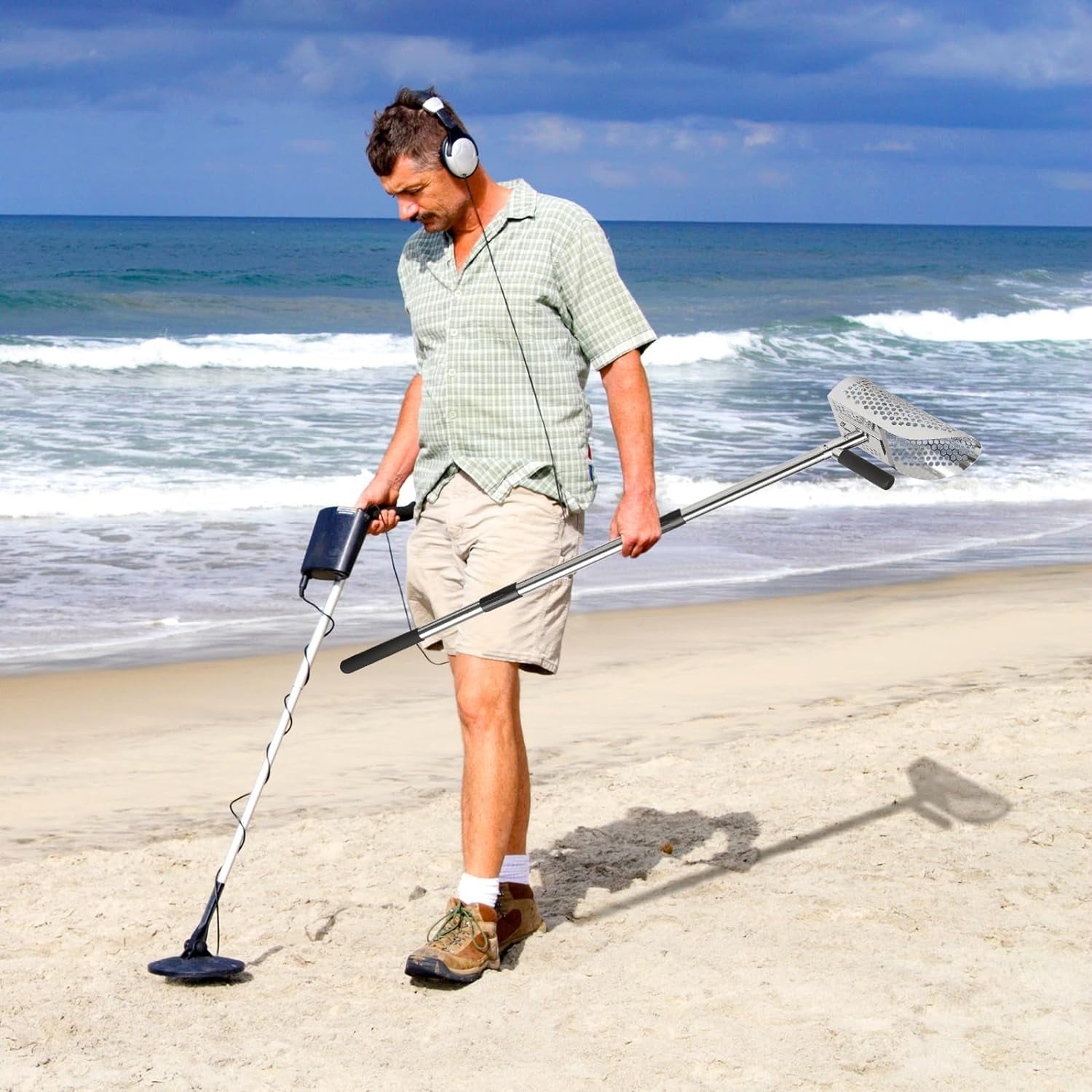 Sand Scoop for Metal Detecting, Metal Detector Scoop, Stainless Steel Sand Sifter Shovel, Fast Sifter Shovel for Underwater Treasure Hunting (Stainless Steel)
