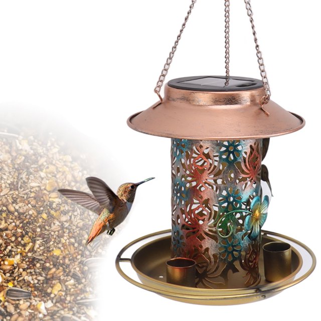 Bird Feeder, Solar Bird Feeder Exquisite Hollow Pattern Retro Warm Light for Garden for Bird Lovers