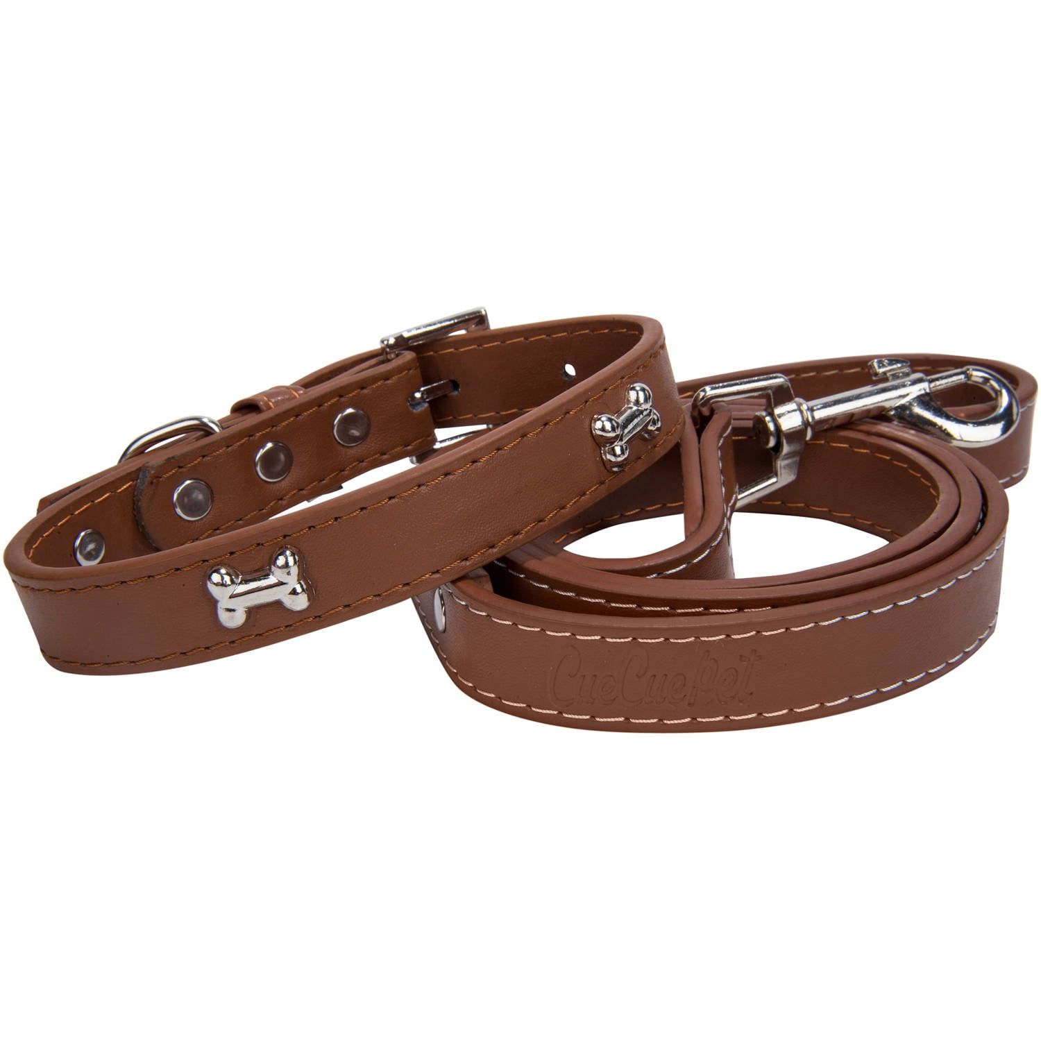CUECUEPET Embellished Bone Charm Dog Collar and 44.5 inch Leash for Walking [Multiple Sizes]