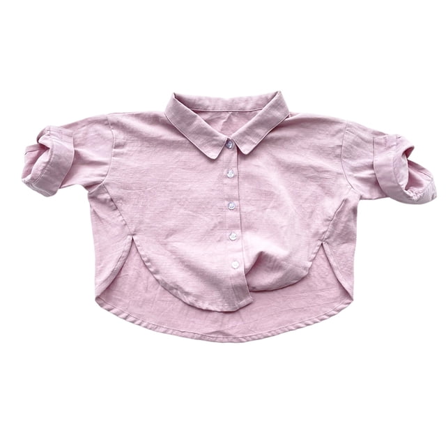 Kids Unisex Linen Shirts, Stylish Loose Button Down Tops for School & Outings, 6M-7Y
