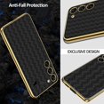 thumbnail image 6 of Compatible Samsung Galaxy S23 Plus Leather Case,Woven Pattern Electroplate Leather with Plating Soft Silicone Shockproof Case with Camera Protection Bumper for Galaxy S23 Plus Phone Case Black, 6 of 14