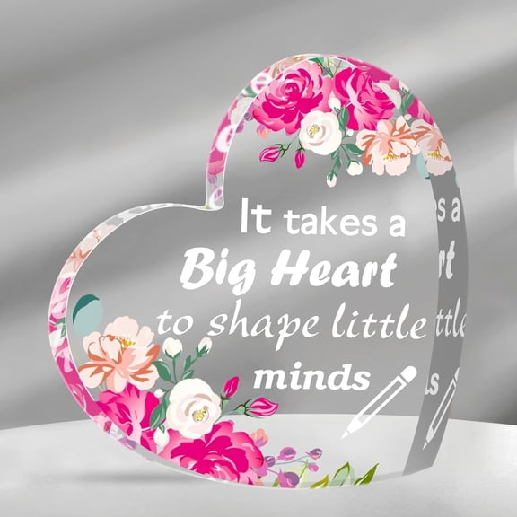 2024 Teacher Appreciation Gift for Women, Heart Shaped Acrylic Teacher Keepsake and Paperweight Thank You Teacher Gifts for Graduation Retirement Back to School End of Year Table Decoration