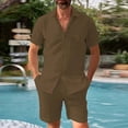 thumbnail image 2 of Letdown Men's Summer Beach Outfits 2 Piece Short Sleeve Shirts and Shorts Vacation Texture Linen Sets for Men Casual Button Down Shirt Beach Wedding Attire, 2 of 5