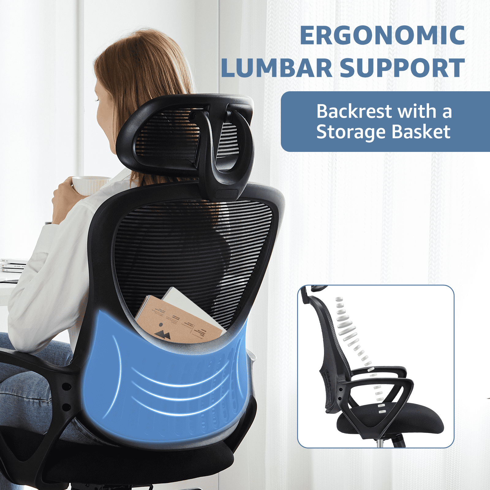 MAYEERTY Ergonomic Office Chair for Standing Desk with Adjustable Height, Computer Desk Chairs, Black