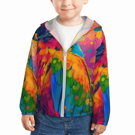 

Goofa Colorful Parrot Jungle Dream A Printed Kids Zip-Up Hoodie Girls Boys UPF50+ Sun Protection Jacket Hooded Cooling Shirt-5 Years