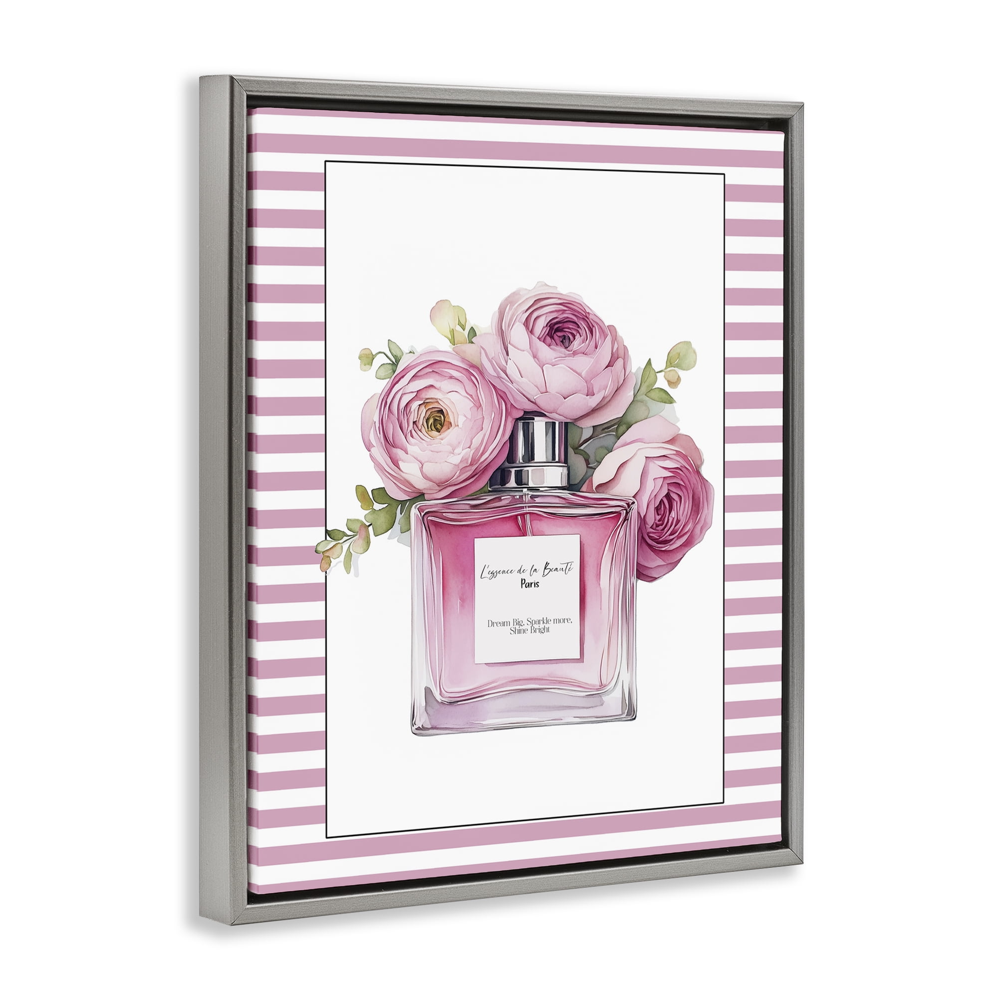 Rosy Pink Perfume Bouquet Gray Framed Floater Canvas Wall Art, design by Christine Simpson Art