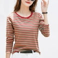 thumbnail image 4 of JAKANYQ T-Shirts pour Femmes Nouveau Col Rond Contraste de Couleur Rayé Manches Longues T-Shirt de Base pour Femmes avec Hauts Rétro Art Frais T-Shirt Élégant, 4 of 5