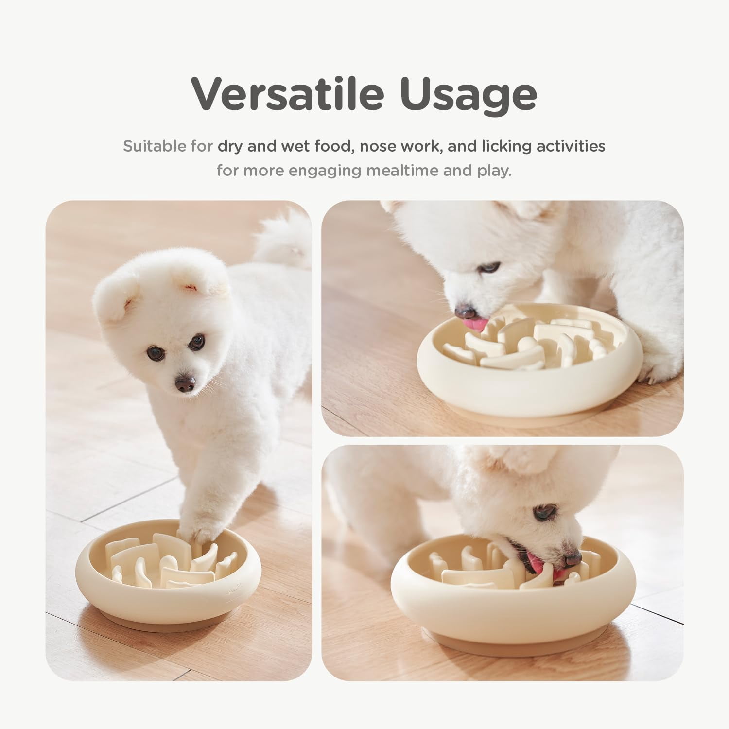 Lunabear Slow Feeder Dog Bowls Made of Premium Food-Grade Silicone, Anti-Choking & Slow Eating for Improved Digestion, Non-Slip, Soft & Durable (Ivory, Standard)