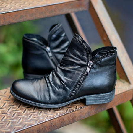 

FITORON Ankle Boots for Women- Fashion Casual Retro Solids Short Ankle Boots Zipper Shoes Black 38