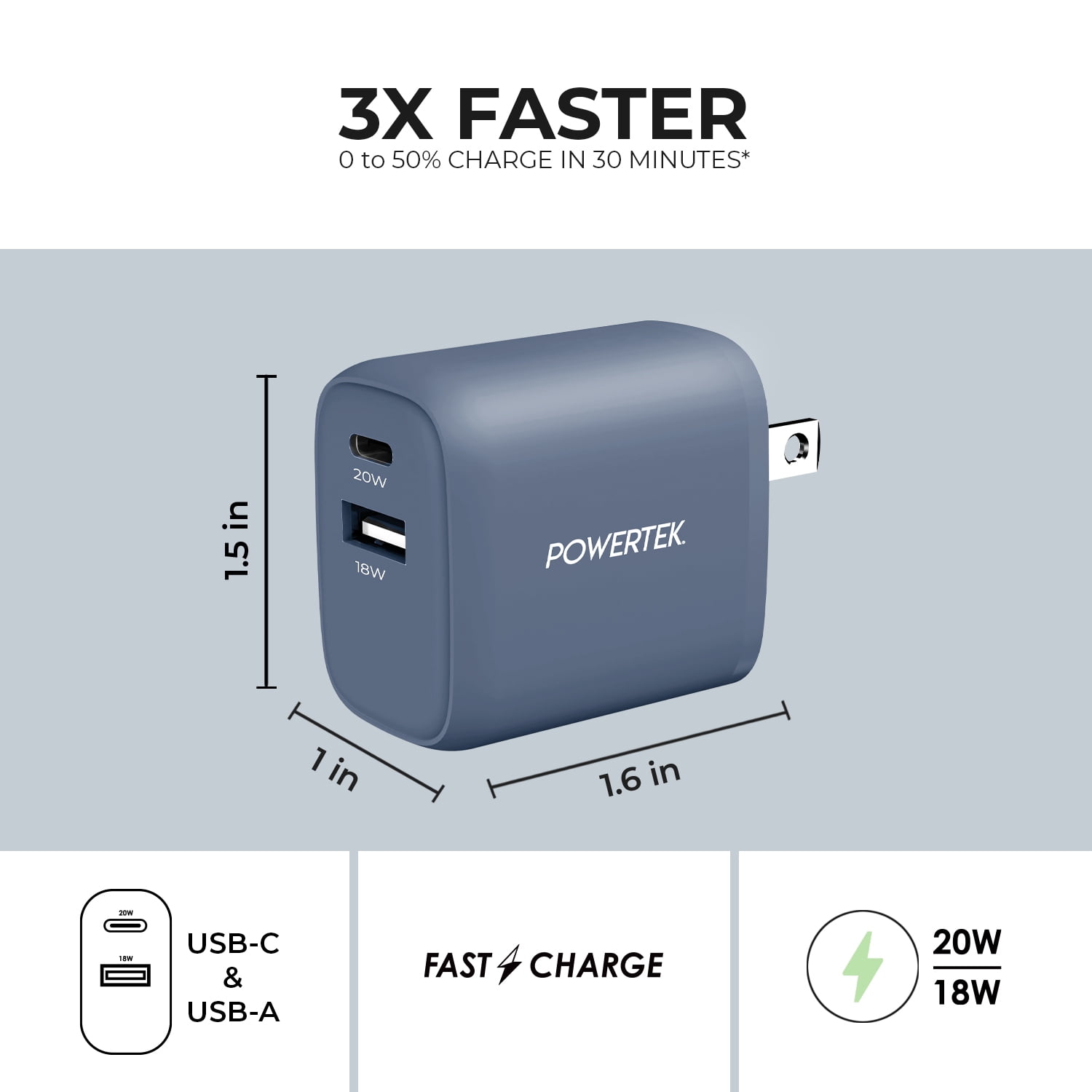 Liquipel Powertek Corduroy 20W Combo Wall Charger - Blue