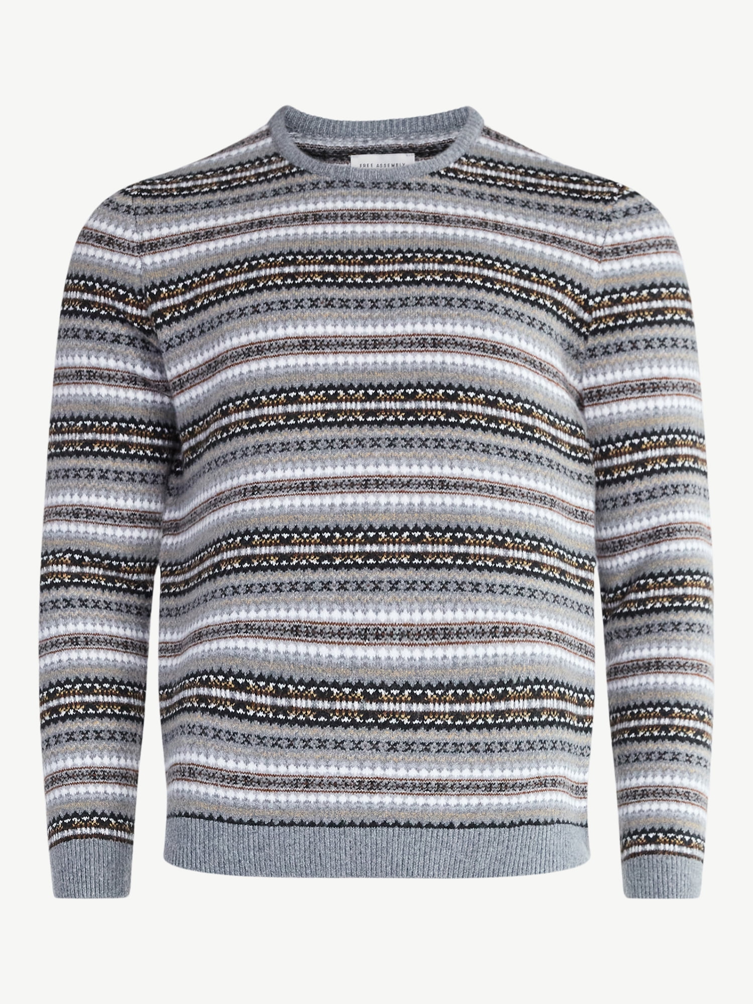 Free Assembly Men's Fair Isle Sweater with Long Sleeves, Size XS-3XL