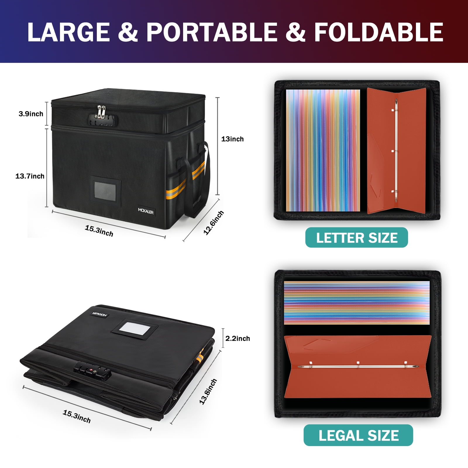 Samerd Portable Fireproof Lockable File Organizer, 2-Layer Foldable Box for Letter and Legal Storage