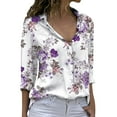 thumbnail image 2 of HOWPAY Long Sleeve Shirts for Women Button down Floral Print Loose Fit Classic Collared Business Casual Shirts Oversized Fall Clothes Purple XL, 2 of 5