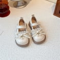 thumbnail image 2 of Girls Mary Jane Shoes Dress Shoes Ruffled Bow Decor PU Dress Flats with Pearl Pendant Non Slip Soft Sole Uniform Shoes for Toddler and Little Girls Daily and Party Wear Beige 33, 2 of 9
