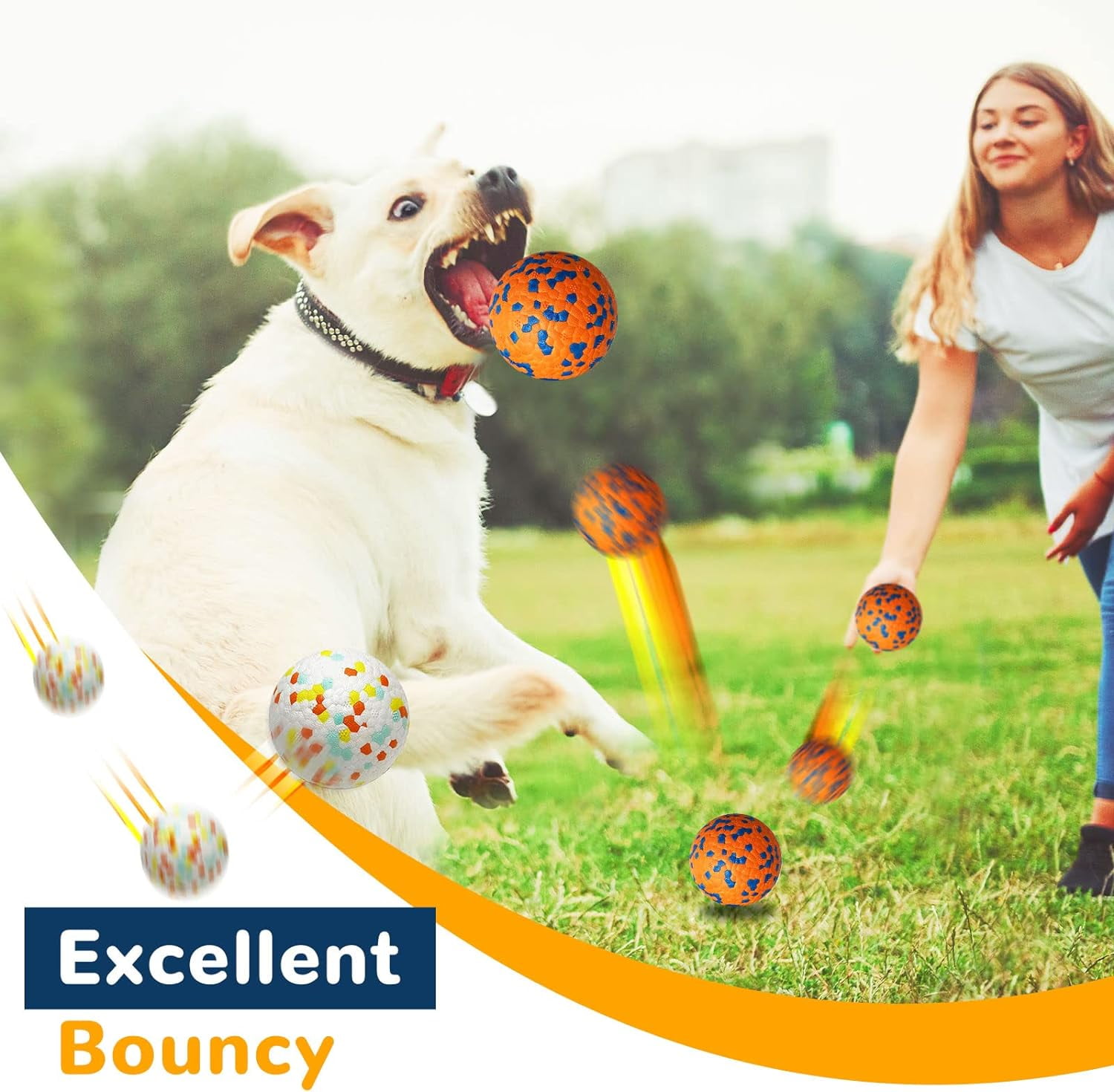 2 Pack Dog Balls Toys for Aggressive Chewers Indestructible Tennis Balls for Medium Large Dogs Water Toy Chew Ball Tough Durable Big Dog Toys Bouncing Ball for Dogs to Fetch, Orange+White
