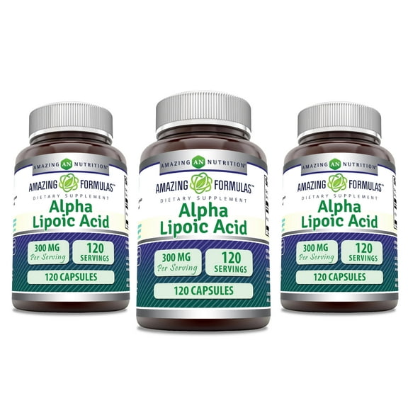 Amazing Formulas Alpha Lipoic Acid ALA 300mg Per Serving 120 Capsules Supplement | Non-GMO | Gluten Free | Made in USA | Pack of 3