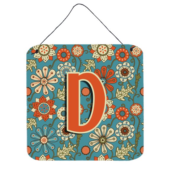 Carolines Treasures CJ2012-DDS66 Letter D Flowers Retro Blue Wall or Door Hanging Prints 6HX6W multicolor