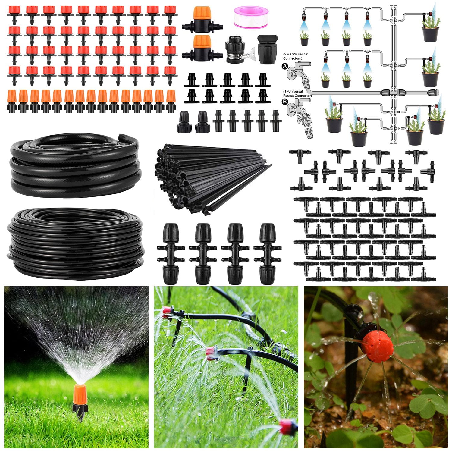 Drip Irrigation Kit TeqHome Greenhouse Irrigation System Misting Plant Watering System DIY Automatic Irrigation Equipment Set for Garden Patio Lawn
