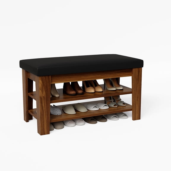Shoe Storage Bench, Entryway Bench with Flip-Top Compartment, Cushioned Seat and Adjustable Shelves, Wood Shoe Rack Organizer for Entryway, Closet, Bedroom and Living Room