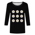 thumbnail image 5 of Tops de Cuello Redondo para las Mujeres Moda Impresa 3/4 Mangas Blusa Casual Top, Estante de Imitación, 5 of 5