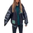 thumbnail image 3 of Blotona Women Juniors Oversized Varsity Jacket Boyfriend Style Long Sleeves Baseball Jackets Patchwork Stand Collar Sport Outwear Tops for Teen Girls, 3 of 10