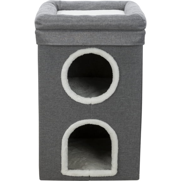 TRIXIE Saul 25" Cat Tower, 2-Story Cat Condo, Sisal Cat Scratcher, Cat Cube, Gray