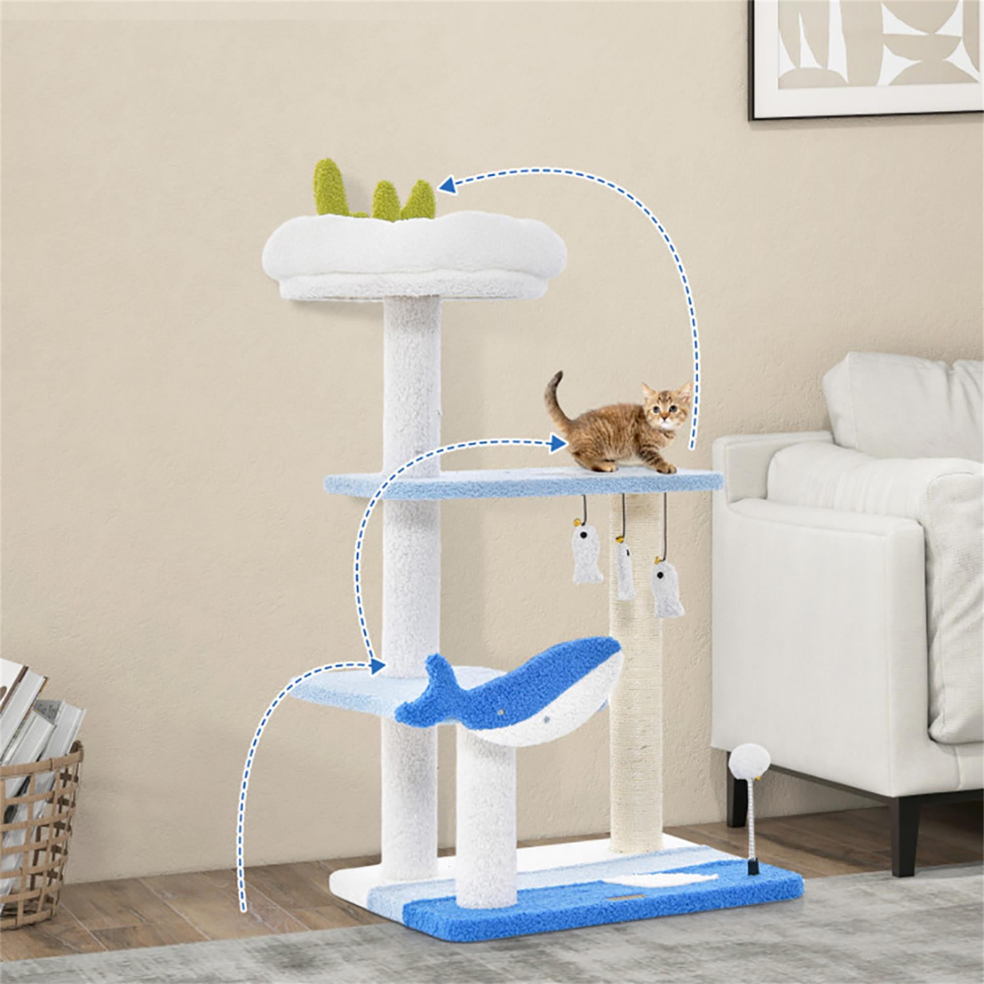 Kadyn 34" Cat Tree with Scratching Posts, Cat Tower with Padded Plush Perch, Multi-Platform for Jump, Blue
