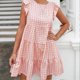 thumbnail image 4 of Summer Dress For Women Plaid Crew Neck Ruffled Sleeveless Tiered Mini Dress, 4 of 5