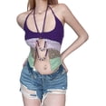 thumbnail image 4 of Franhais Women Vest Tops, Sleeveless Hanging Neck Patch Color Split Hem Backless Camisole Casual Party Street Summer Short Shirt, 4 of 9
