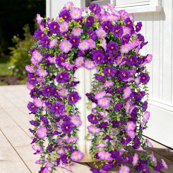 Scidweet Artificial Hanging Flowers for Outdoors, 4Pcs Fake Hanging Silk Flowers for Summer Porch Patio Garden Yard Indoor Outside Home Decor, Purple