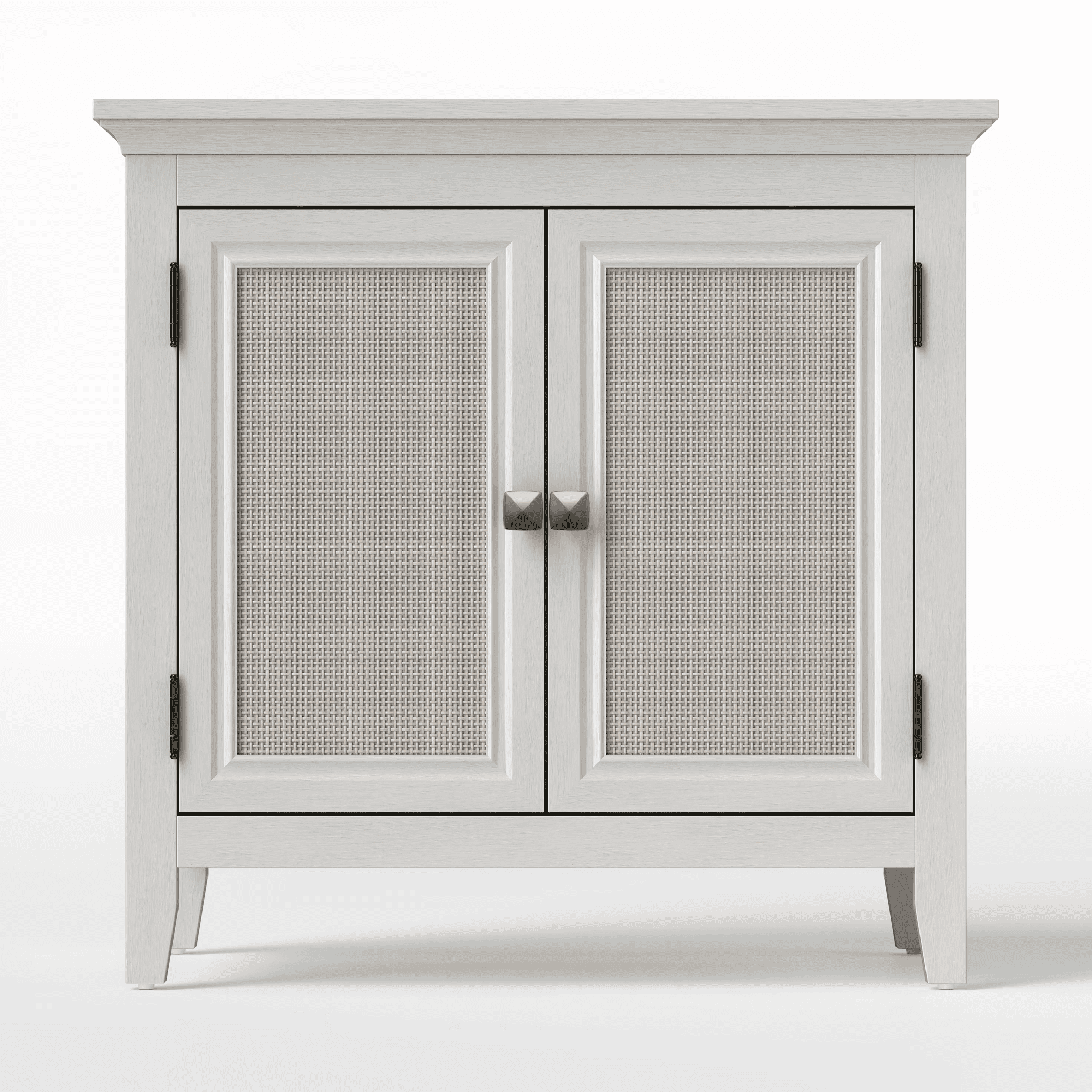 TrumanPick 3-Shelf Storage Cabinet with Rattan Decor Doors, Adjustable Shelf Sideboard Buffet for Kitchen, Hallway, Living Room, White
