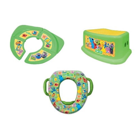 Sesame Street "Framed Friends" 3 Piece Potty Training Kit - Soft Potty, Folding/Travel Potty and Step Stool, Green